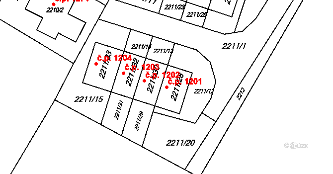 Rýmařov 1201 na parcele st. 2211/28 v KÚ Rýmařov, Katastrální mapa