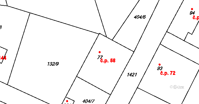 Kondrac 58 na parcele st. 77 v KÚ Kondrac, Katastrální mapa