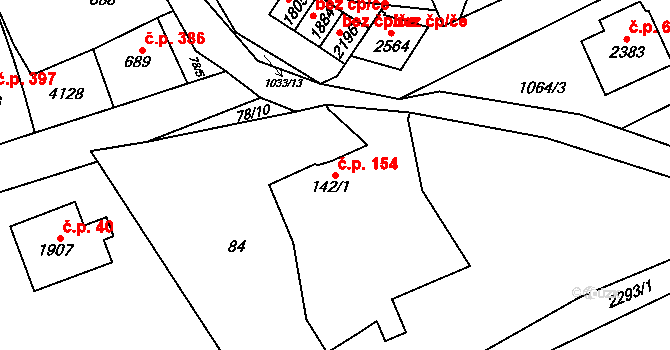 Lomnice nad Popelkou 154 na parcele st. 142/1 v KÚ Lomnice nad Popelkou, Katastrální mapa