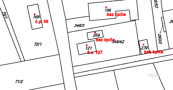 Hatě 127, Skuhrov na parcele st. 121 v KÚ Skuhrov pod Brdy, Katastrální mapa