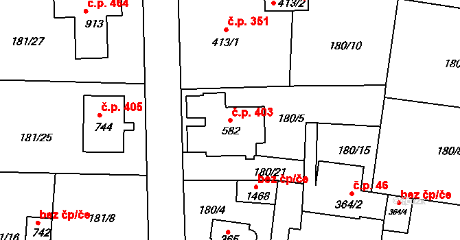 Klecany 403 na parcele st. 582 v KÚ Klecany, Katastrální mapa