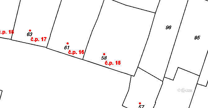 Míškovice 15 na parcele st. 58 v KÚ Míškovice, Katastrální mapa
