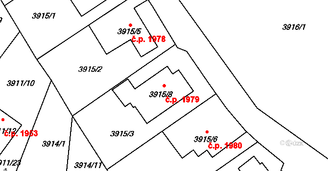 Roudnice nad Labem 1979 na parcele st. 3915/8 v KÚ Roudnice nad Labem, Katastrální mapa