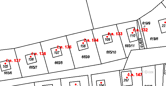 Županovice 134 na parcele st. 108 v KÚ Županovice, Katastrální mapa