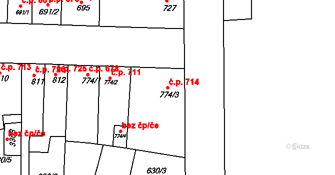Lysá nad Labem 714 na parcele st. 774/3 v KÚ Lysá nad Labem, Katastrální mapa