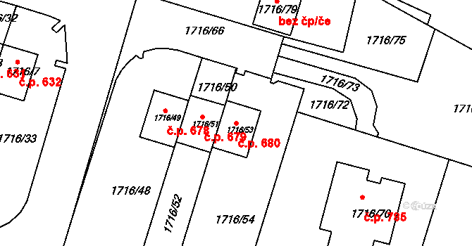 Miřetice u Klášterce nad Ohří 680, Klášterec nad Ohří na parcele st. 1716/53 v KÚ Miřetice u Klášterce nad Ohří, Katastrální mapa