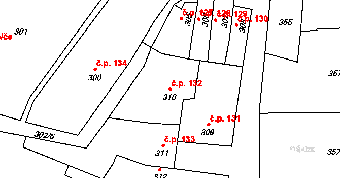 Mostkovice 132 na parcele st. 310 v KÚ Mostkovice, Katastrální mapa