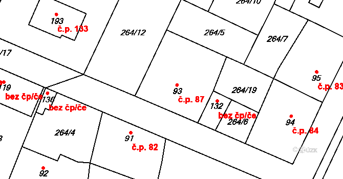 Třebenice 87 na parcele st. 93 v KÚ Třebenice na Moravě, Katastrální mapa