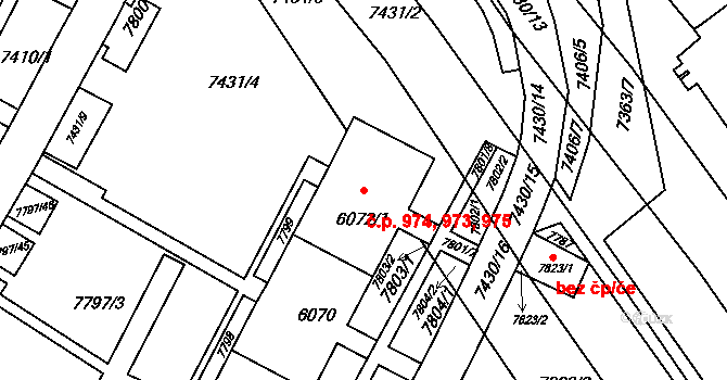 Bystrc 973,974,975, Brno na parcele st. 6070 v KÚ Bystrc, Katastrální mapa
