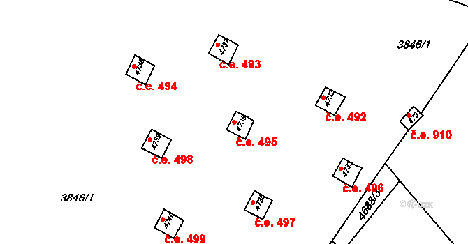 Bystrc 495, Brno na parcele st. 4736 v KÚ Bystrc, Katastrální mapa