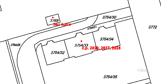 Královo Pole 2828, Brno na parcele st. 3754/33 v KÚ Královo Pole, Katastrální mapa