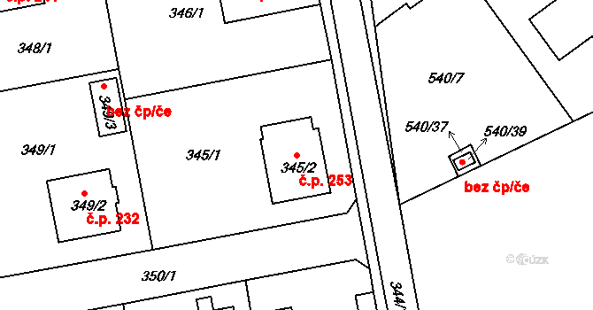 Čekanice 253, Tábor na parcele st. 345/2 v KÚ Čekanice u Tábora, Katastrální mapa