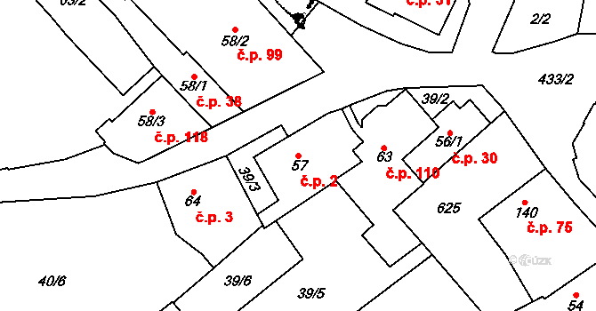 Křemýž 2, Ohníč na parcele st. 57 v KÚ Křemýž, Katastrální mapa
