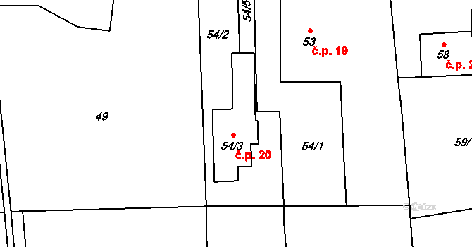 Lysůvky 20, Frýdek-Místek na parcele st. 54/3 v KÚ Lysůvky, Katastrální mapa