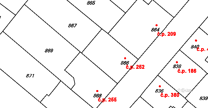 Suchdol nad Lužnicí 252 na parcele st. 866 v KÚ Suchdol nad Lužnicí, Katastrální mapa