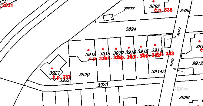 Záběhlice 339, Praha na parcele st. 3918 v KÚ Záběhlice, Katastrální mapa