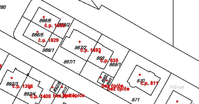 Braník 635, Praha na parcele st. 868 v KÚ Braník, Katastrální mapa