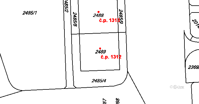 Chodov 1312, Praha na parcele st. 2489 v KÚ Chodov, Katastrální mapa
