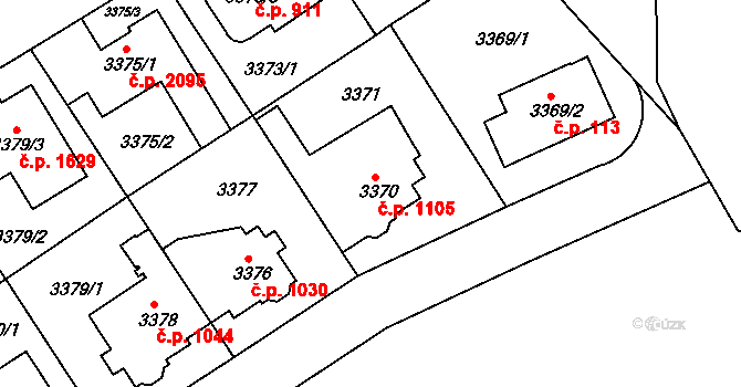 Modřany 1105, Praha na parcele st. 3370 v KÚ Modřany, Katastrální mapa