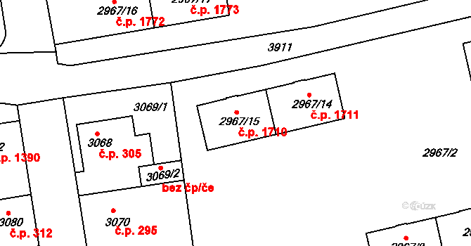 Modřany 1710, Praha na parcele st. 2967/15 v KÚ Modřany, Katastrální mapa