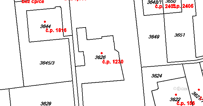 Smíchov 1230, Praha na parcele st. 3626 v KÚ Smíchov, Katastrální mapa