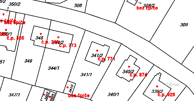 Ruzyně 771, Praha na parcele st. 341/2 v KÚ Ruzyně, Katastrální mapa