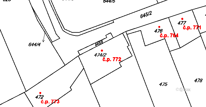Libeň 772, Praha na parcele st. 474/2 v KÚ Libeň, Katastrální mapa