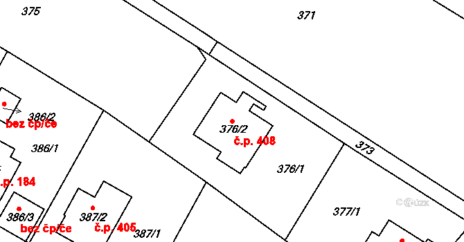 Liteň 408 na parcele st. 376/2 v KÚ Liteň, Katastrální mapa