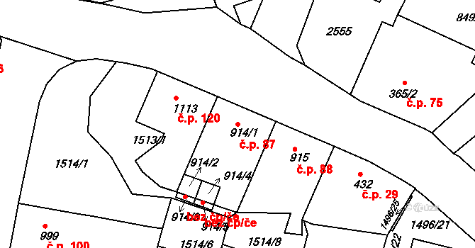 Kryblice 87, Trutnov na parcele st. 914/1 v KÚ Trutnov, Katastrální mapa