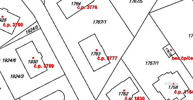 Chomutov 3777 na parcele st. 1763 v KÚ Chomutov I, Katastrální mapa