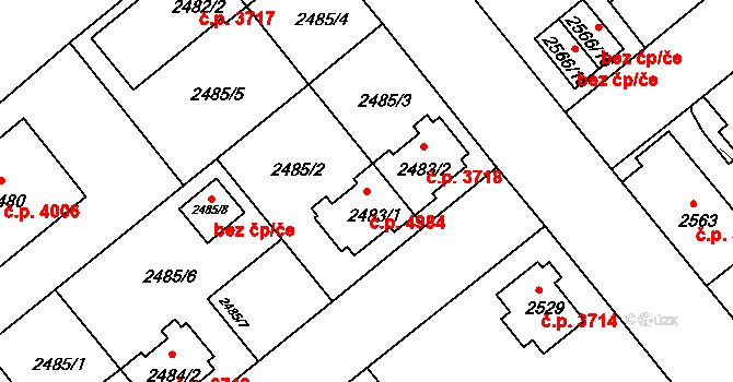 Chomutov 4984 na parcele st. 2483/1 v KÚ Chomutov II, Katastrální mapa