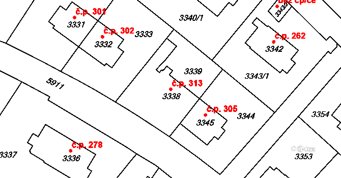 Liberec V-Kristiánov 313, Liberec na parcele st. 3338 v KÚ Liberec, Katastrální mapa