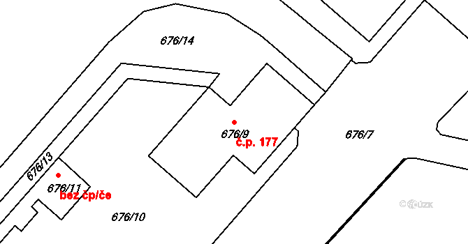 Kanice 177 na parcele st. 676/9 v KÚ Kanice, Katastrální mapa