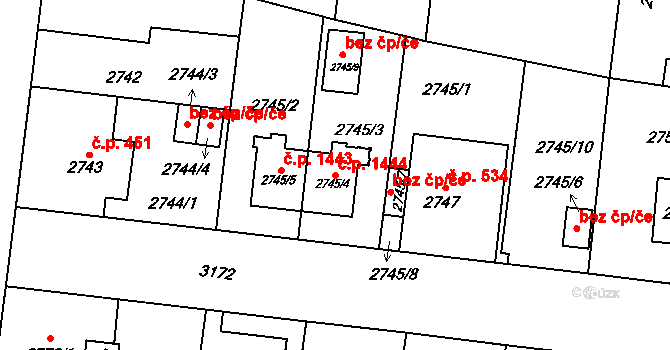 Bolevec 1444, Plzeň na parcele st. 2745/4 v KÚ Bolevec, Katastrální mapa
