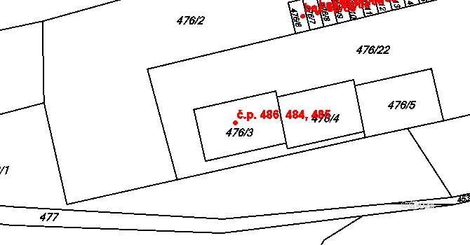 Doudlevce 484,485,486, Plzeň na parcele st. 476/3 v KÚ Doudlevce, Katastrální mapa