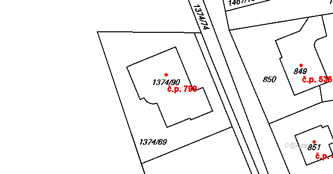 Dolní Chabry 799, Praha na parcele st. 1374/90 v KÚ Dolní Chabry, Katastrální mapa