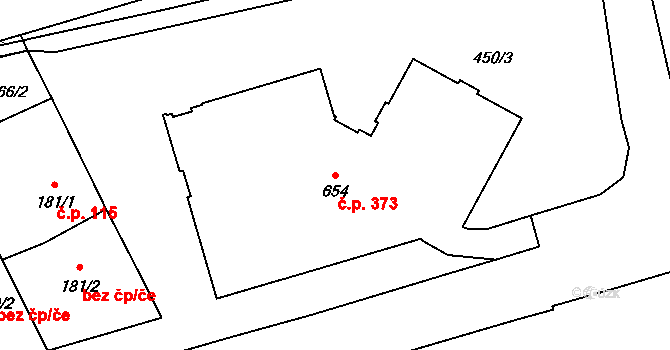Louky 373, Zlín na parcele st. 654 v KÚ Louky nad Dřevnicí, Katastrální mapa