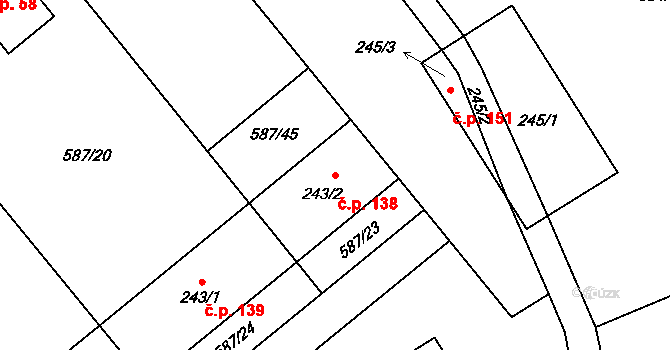 Vysoký Chlumec 138 na parcele st. 243/2 v KÚ Vysoký Chlumec, Katastrální mapa