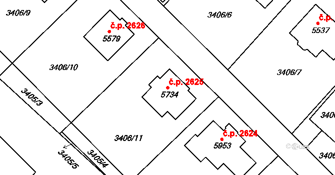 Rakovník II 2625, Rakovník na parcele st. 5734 v KÚ Rakovník, Katastrální mapa