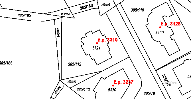 Břeclav 3310 na parcele st. 5721 v KÚ Břeclav, Katastrální mapa