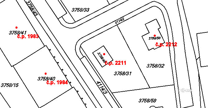 Sokolov 2211 na parcele st. 3758/48 v KÚ Sokolov, Katastrální mapa