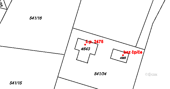Rožnov pod Radhoštěm 2475 na parcele st. 4643 v KÚ Rožnov pod Radhoštěm, Katastrální mapa