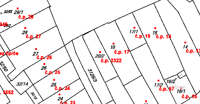 Místek 2322, Frýdek-Místek na parcele st. 20/2 v KÚ Místek, Katastrální mapa