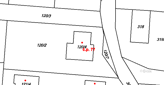 Kunčice 77, Bělotín na parcele st. 120/4 v KÚ Kunčice, Katastrální mapa