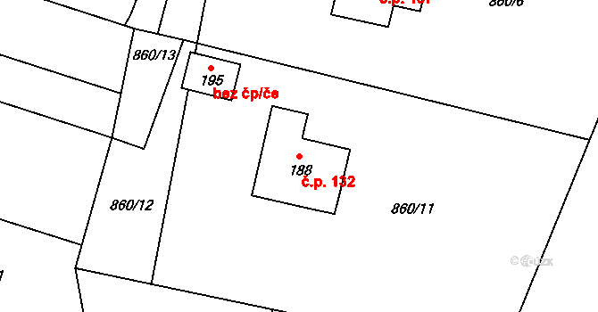 Zavidov 132 na parcele st. 188 v KÚ Zavidov, Katastrální mapa