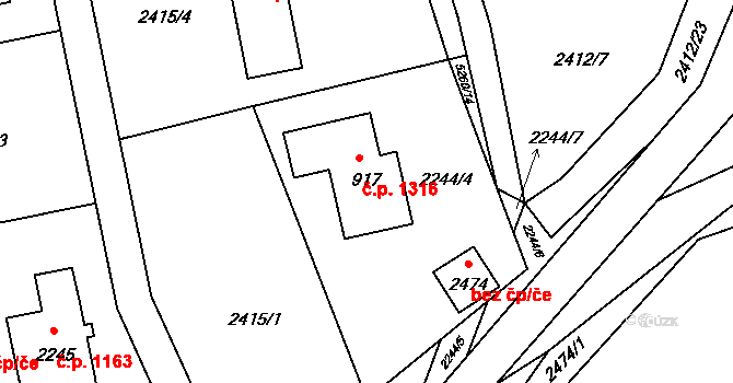 Vizovice 1316 na parcele st. 917 v KÚ Vizovice, Katastrální mapa