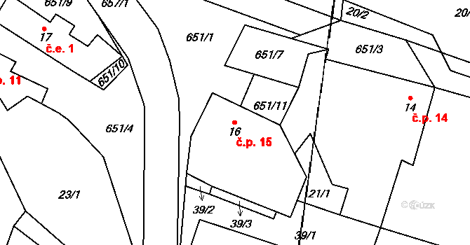 Jetenovice 15, Velký Bor na parcele st. 16 v KÚ Jetenovice, Katastrální mapa