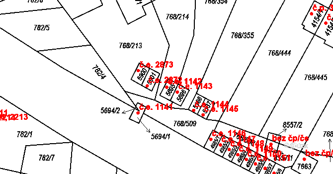 Zlín 1142 na parcele st. 5695 v KÚ Zlín, Katastrální mapa