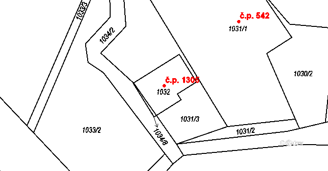 Rýmařov 1305 na parcele st. 1032 v KÚ Rýmařov, Katastrální mapa