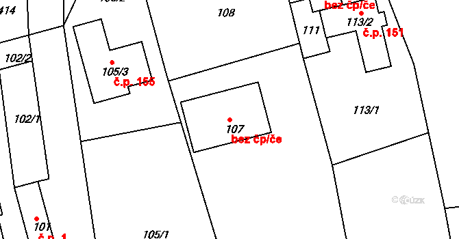 Lažany 41223098 na parcele st. 107 v KÚ Lažany, Katastrální mapa